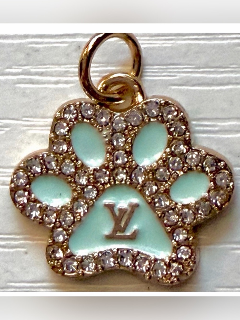 NEW Baby Blue LV Crystal Paw Charm – Gold Tone Pet Lover Pendant